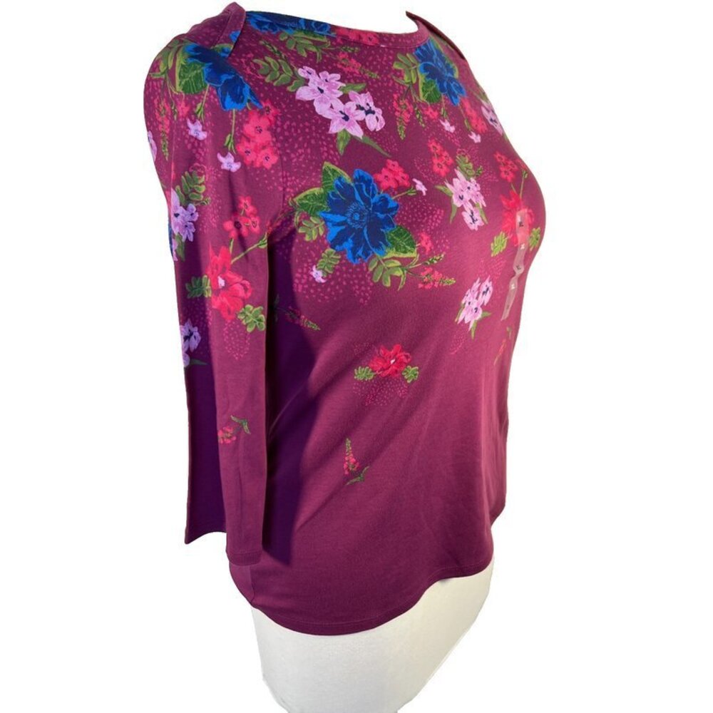 Style & Co Long Sleeve Tee Shirt Women's XL Floral on Purple Boat Neck 3/4 Sleev - Picture 4 of 13